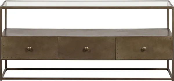 BEPUREHOME Collection TV-bord, med 3 skuffer - glass og antikk messingjern