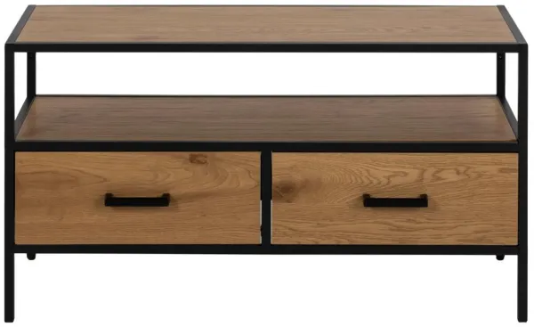 ACT NORDIC Seaford TV-bord, med 1 hylle og 2 skuffer - naturlig vill eik melamin og svart metall (90x35)